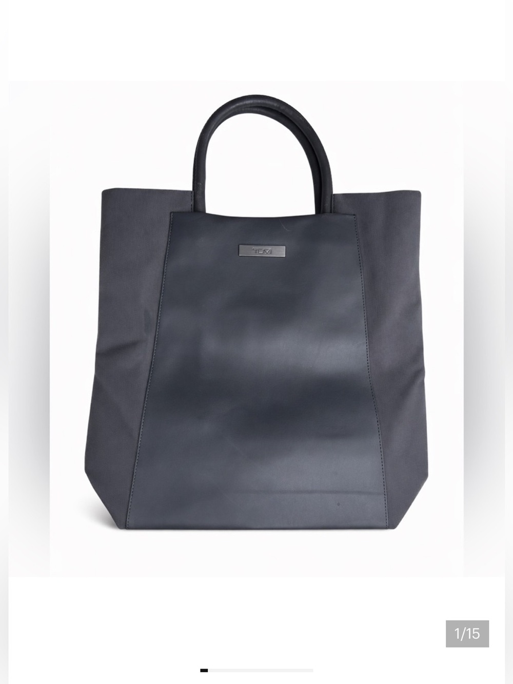 Vintage 90's Tumi Emeline Leather Nylon Tote Bag Gray Neoprene Large Travel
